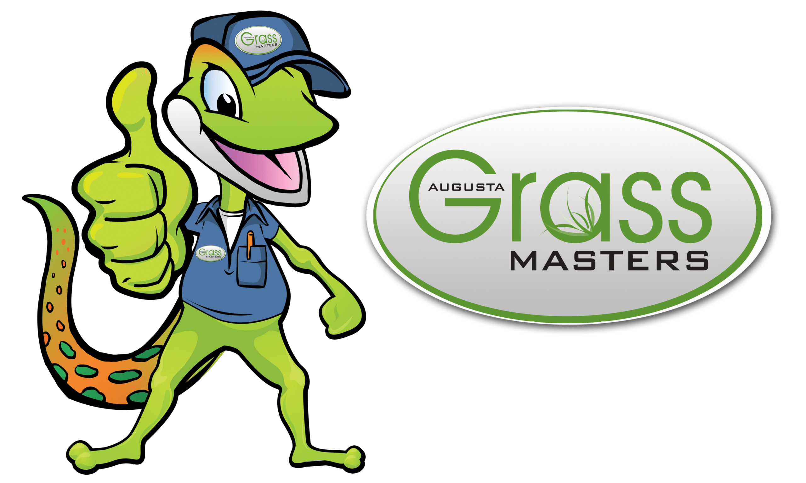 Augusta Grass Masters landscaping logo with mascot and text